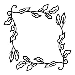  simple branch with leaves as square frame hand drawn outline illustration for wedding or invitation card ornament and decoration