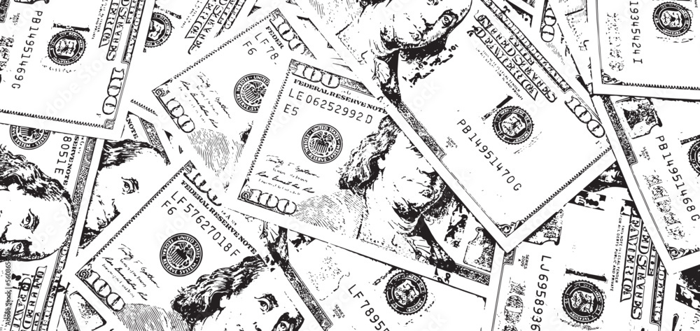 Vector grunge texture of 100 US dollars cash banknotes. Texture for ...