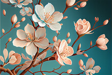 Fresh Floral Pattern With Almond Tree Blossoms, Ideal For Decorative Backgrounds, Generative AI