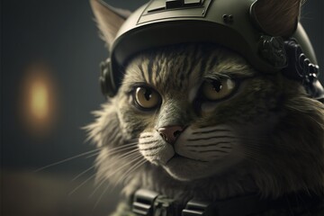 Wall Mural - Cat as a soldier of the Ukrainian army created with generative AI technology