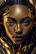 © Lemart - Fashion portrait of beautiful young woman with bright golden liquid, art make-up, face art on dark background