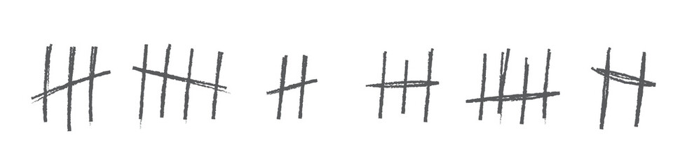 Line or sticks doodle with brush strokes crossed out. Simple mathematical count visualization, prison or jail wall counter, tally marks. Isolated vector illustration