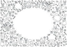 Easter Black White Banner. Graphic Element For Website, Place For Text And Presentations. Greeting And Invitation Postcard. Spring Holiday And Festival, Traditions. Cartoon Flat Vector Illustration