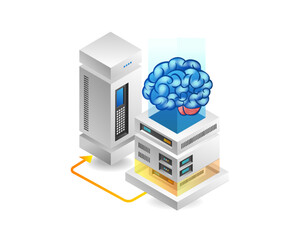 Aufkleber - Flat 3d concept isometric illustration of artificial intelligence server data brain