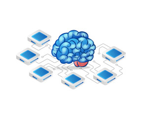 Aufkleber - Isometric flat 3d concept illustration of brain center network artificial intelligence chip