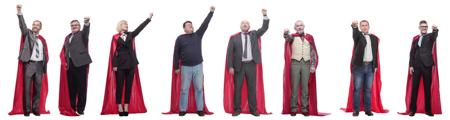 Wall Mural - group of people in red raincoat isolated