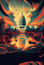 The Capitol At Washington DC Flat Vector Multi Layers Illustration Made With Generative AI