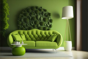 Wall Mural - Modern luxurious green interior living room. generative ai