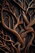 Vertical Abstract intricate intertwined wood branches generative ai

 