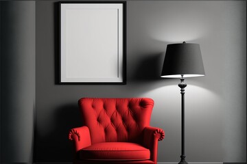 Wall Mural - Contemporary sitting room design with red armchair. Generative ai