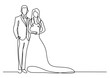 © OneLineStock - continuous line drawing happy groom bride standing at wedding - PNG image with transparent background
