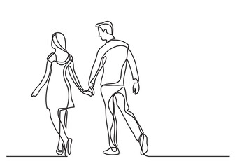 Wall Mural - continuous line drawing young couple walking - PNG image with transparent background