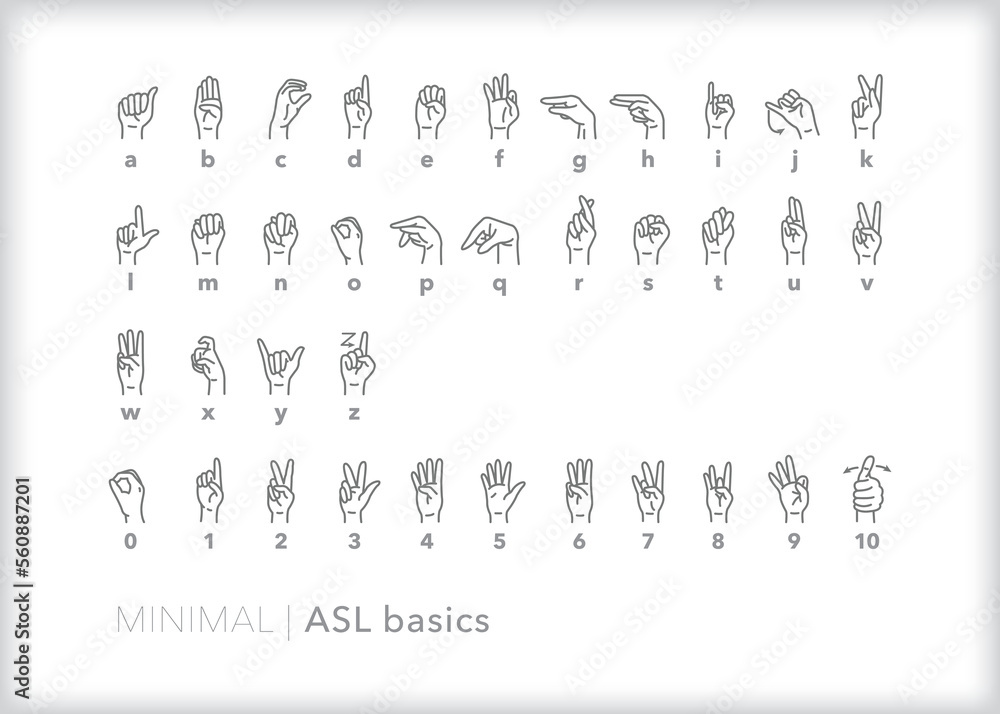 Set of American Sign Language (ASL) diagrams showing how to sign ...