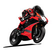 © Eric - Red and black motorcycle racer riding sportbike on racetrack