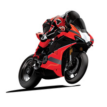 Red And Black Motorcycle Racer Riding Sportbike On Racetrack
