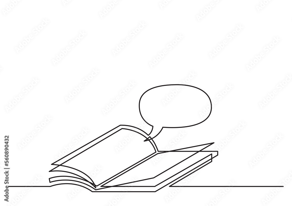 one line isolated vector object open book with speech bubble - PNG ...