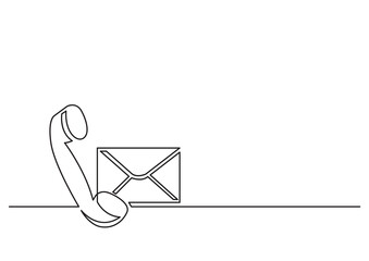 Wall Mural - one line isolated vector object phone receiver mail envelope - png image with transparent background