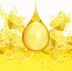 Wall Mural - lemon syrup, lemon slice splashing