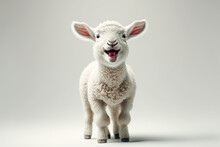 Illustration portrait of a cute happy laughing easter lamb on white background. Generative ai
