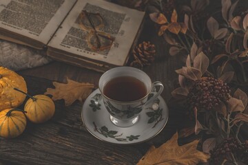 cup of coffee and leaves