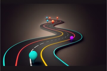 Roadmap design, neon glowing, forward movement, dark environment created with generative ai technology