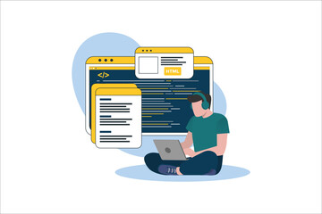 Programming skill concept, web engineer at work, vector images. programming Unique Illustration. vector design.