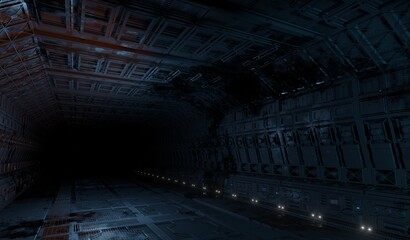 Canvas Print - Control room laboratory underground in dark scene 3D rendering sci-fi industrial wallpaper backgrounds