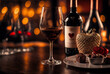 Dark and moody image of alcoholic drinks and chocolate in the low light setting. Perfect for the concept of romantic date night.