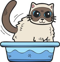  Hand Drawn cat with tray illustration in doodle style
