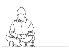 Continuous Line Drawing Young Man Sitting With Mobile Phone - PNG Image With Transparent Background