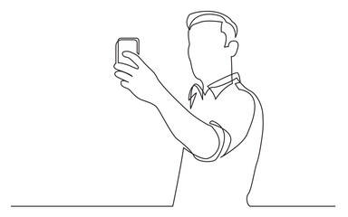 Canvas Print - continuous line drawing standing man making selfie - PNG image with transparent background