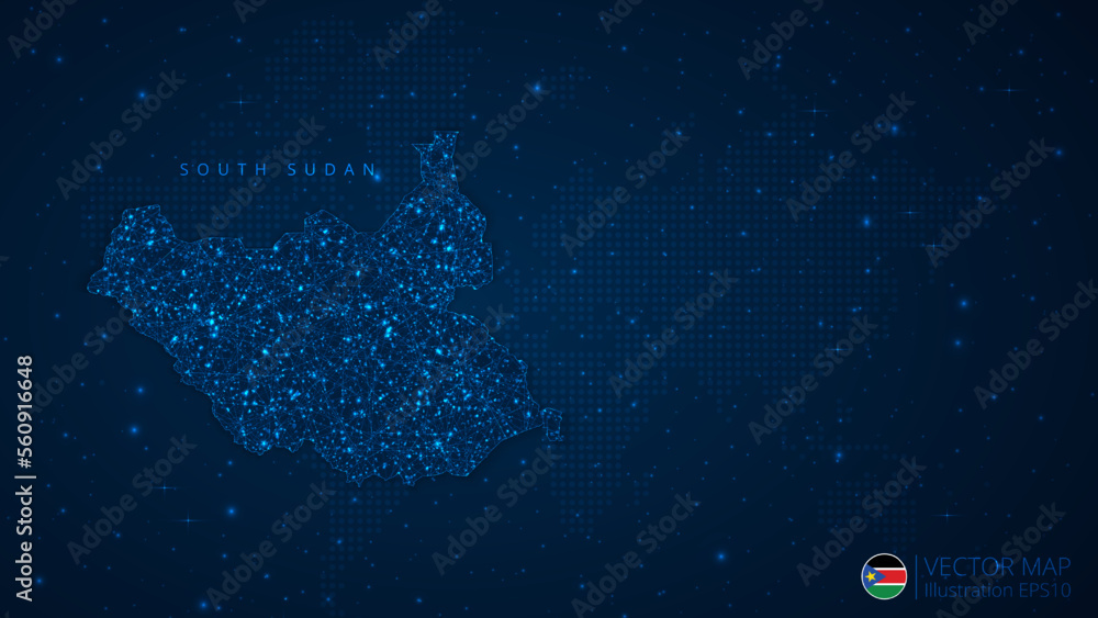 Map of South Sudan modern design with polygonal shapes on dark blue ...