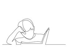 Continuous Line Drawing Boy Reading Book - PNG Image With Transparent Background