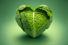 Heart Shape Made With Green Cabbage Leaves Vegetable, Ai Generative.