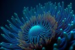 corals of marine aquarium. Flower sea living coral and reef color under deep dark water of sea ocean environment