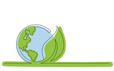 Poster - continuous line drawing green energy planet earth symbol colored - PNG image with transparent background