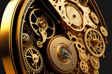 Internal Structure Of Mechanical Clocks With Metal Clockwork With Gears