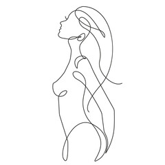 Wall Mural - Trendy Line Art Woman Body. Minimalistic Black Lines Drawing. Female Figure Continuous One Line Abstract Drawing. Modern Scandinavian Design. Naked Body Art. Vector Illustration. 