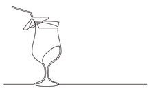 Continuous Line Drawing Cocktail Glass Drink - PNG Image With Transparent Background
