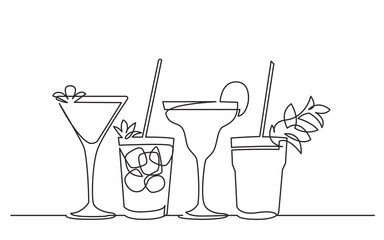 Poster - continuous line drawing exotic cocktail drinks - PNG image with transparent background