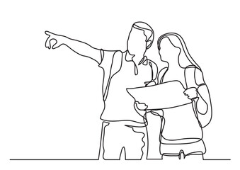Wall Mural - continuous line drawing travelers learning map - png image with transparent background