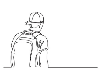 Wall Mural - continuous line drawing young man with backpack - PNG image with transparent background