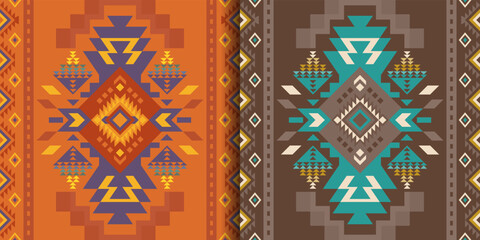 Wall Mural - Aztec, Navajo geometric seamless patterns. Native American Southwest prints. Ethnic design wallpaper, fabric, cover, textile, rug, blanket.