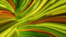 Green, Yellow And Orange Colored Stripes Form Abstract Swoosh Tunnel. 3D Render.