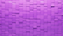 Polished, Rectangular Wall Background With Tiles. Purple, Tile Wallpaper With Semigloss, 3D Blocks. 3D Render