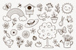 © insemar - Cute doodle spring objects isolated. Collection of seasonal things like flowers, gardening objects and butterflies, perfect for creating winter decorative designs.