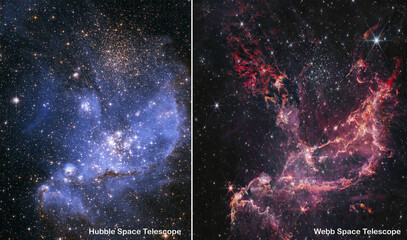 webb and hubble space telescopes side by side comparisons visual gains. nebula ngc 346 stellar nurse