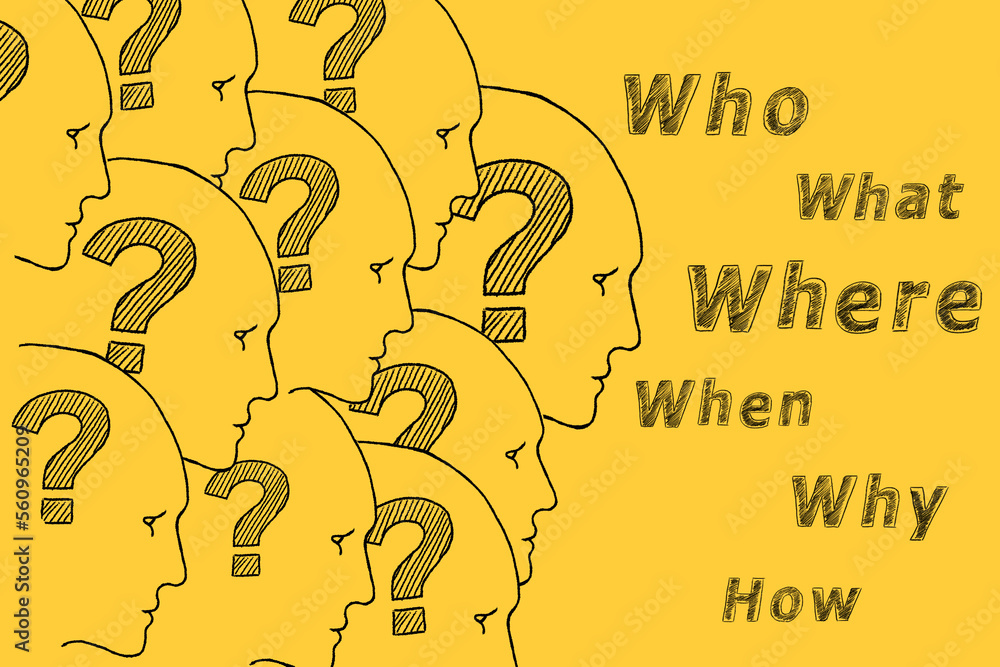 Stock-Illustration „Human faces with question marks inside. Six most ...