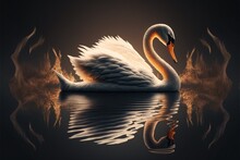 A Beautiful Gracious Swan On A Lake With Reflection, Created With Generative Ai