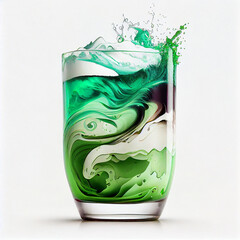 Green healthy smothie splashies in glass, created with Generative AI technology.